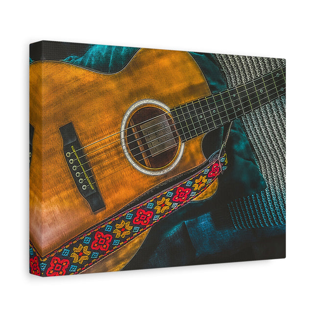 Toile murale avec guitare acoustique - Toile mate tendue pour les mélomanes