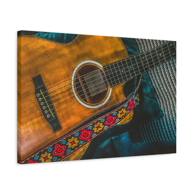 Toile murale avec guitare acoustique - Toile mate tendue pour les mélomanes
