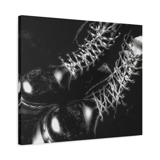 Bottes en cuir noir audacieuses sur toile