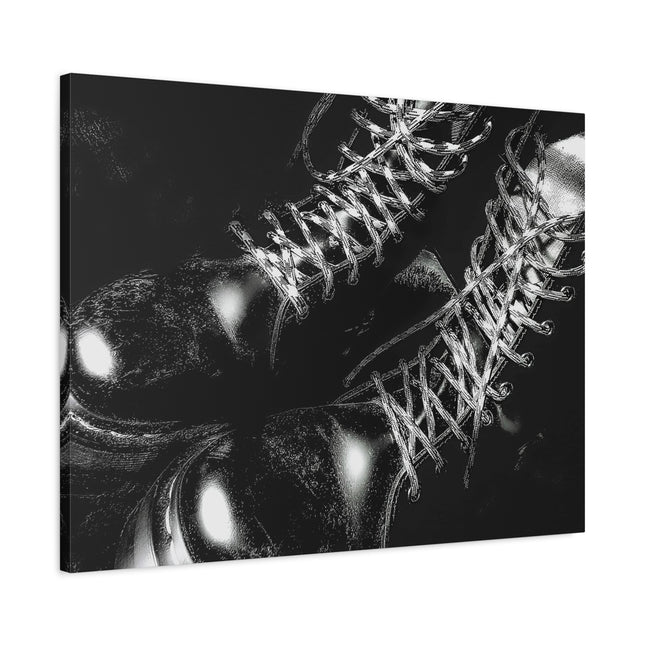 Bottes en cuir noir audacieuses sur toile
