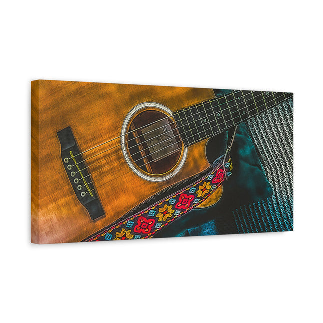 Toile murale avec guitare acoustique - Toile mate tendue pour les mélomanes