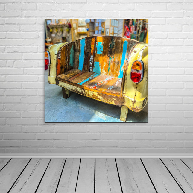 Toile murale rustique représentant un canapé de voiture vintage 