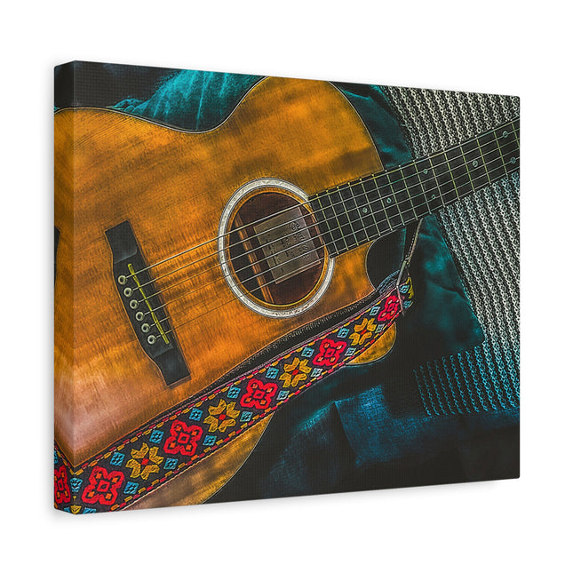 Toile murale avec guitare acoustique - Toile mate tendue pour les mélomanes